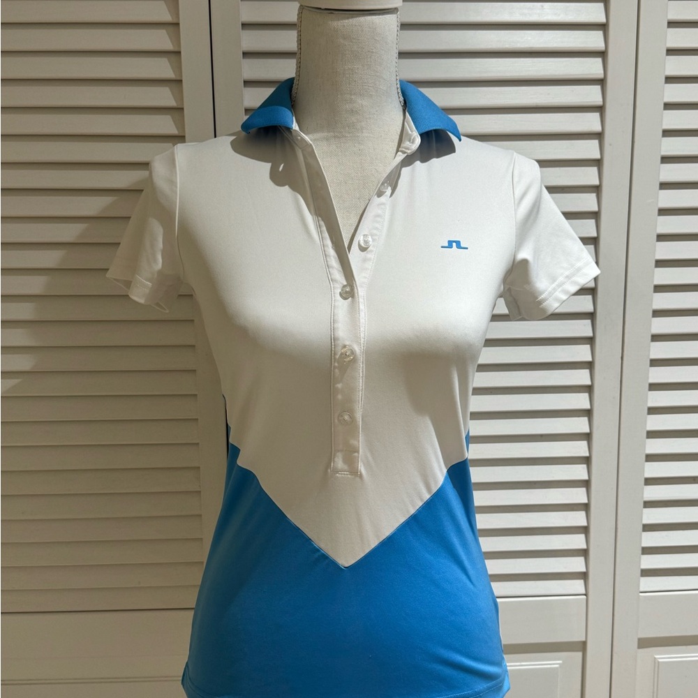 J.Lindeberg White and Blue Polo Shirt